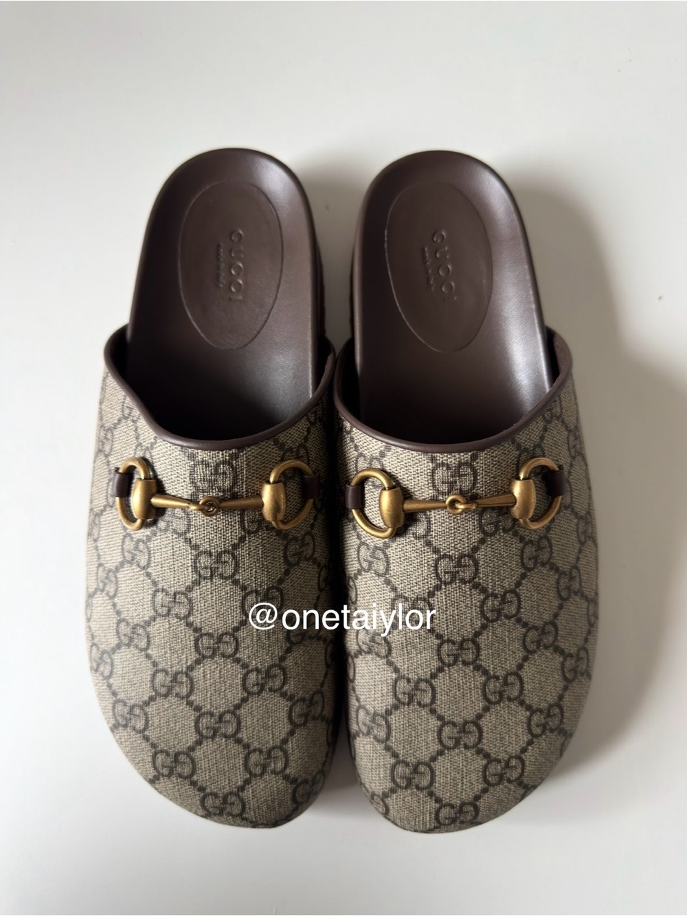 GUCCI Beige Brown GG Canvas Horsebit Mules